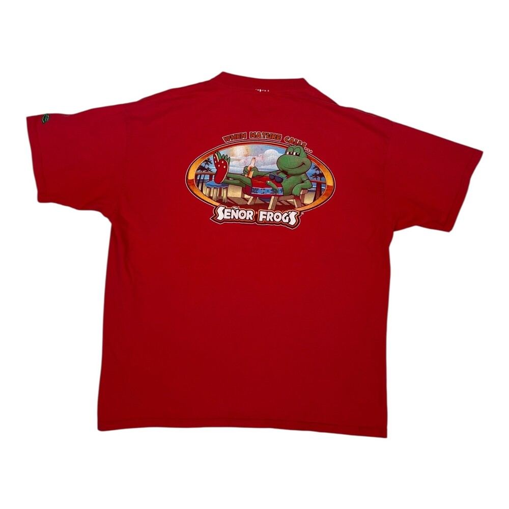 Vintage Senor Frogs T-Shirt Size XL Mazatlan Mexico Red Y2K